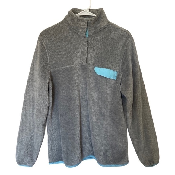 JACHS Gray Aqua/Teal Fleece Snap Sherpa Pullover Jacket - Size Medium - Picture 1 of 9
